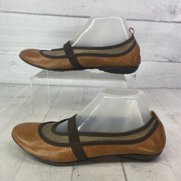 Sesto Meucci Brown Leather Gold Tone Metallic Mesh Mary Jane Ballet Flats Sz 8 N - Picture 5 of 16